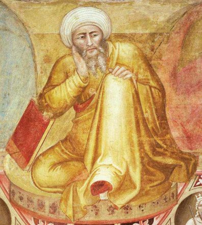 Averroès, Andrea di Bonaiuto, Triomphe de saint Thomas d’Aquin
