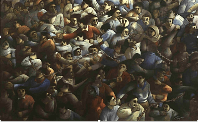 Soliman MANSOUR, "Foule", huile sur toile, 1985